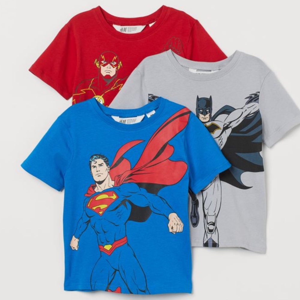 3 pack printed Jersey t-shirt set Flash Batman Superman DC Comics Justice League